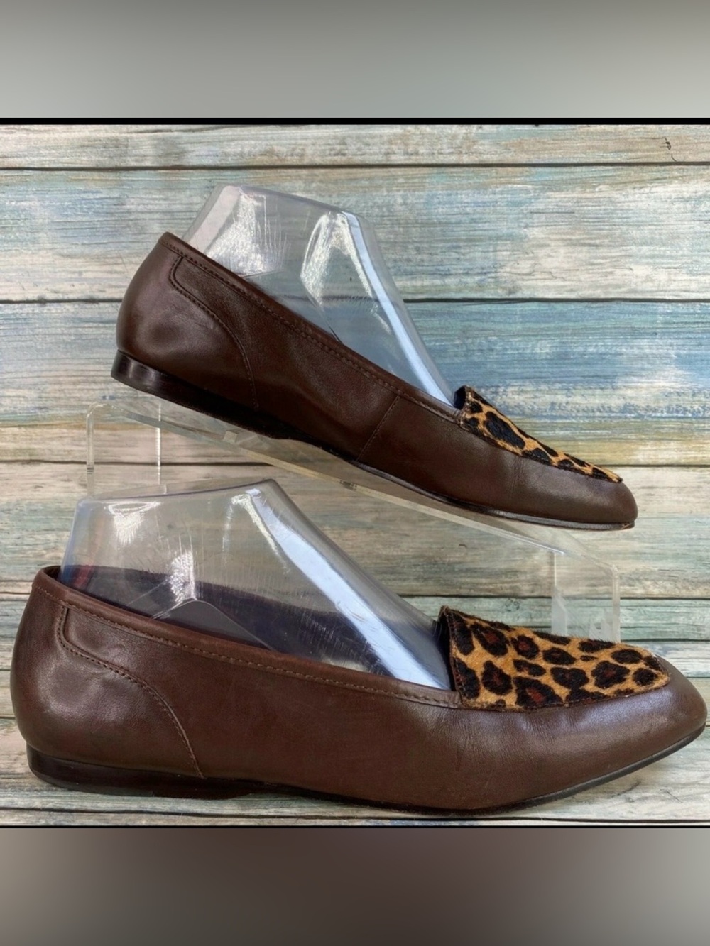 Enzo Angiolini Flats 7.5M Animal Print Cap Toe Work Dress Loafer Brown Leather